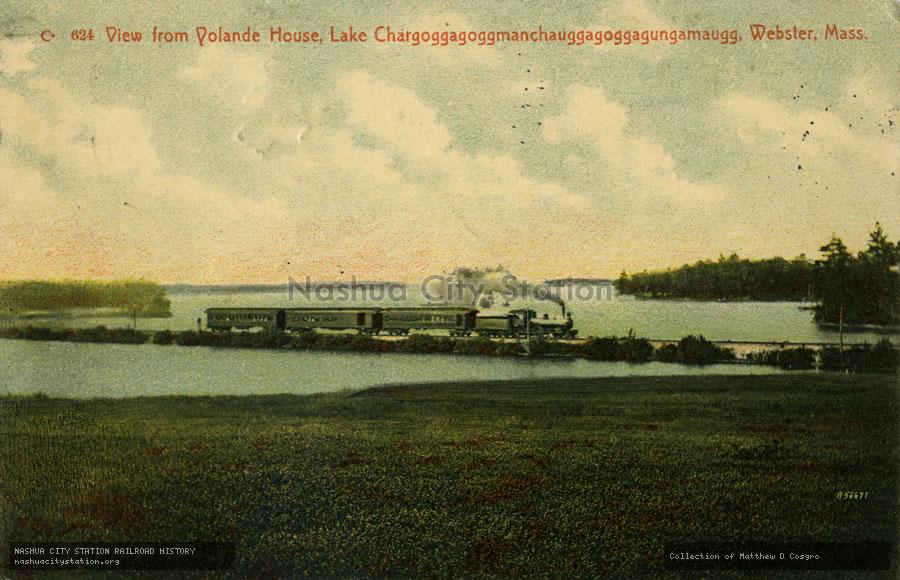 Postcard: View from Yolande House, Lake Chargoggagoggmanchauggagoggagungamaugg, Webster, Massachusetts